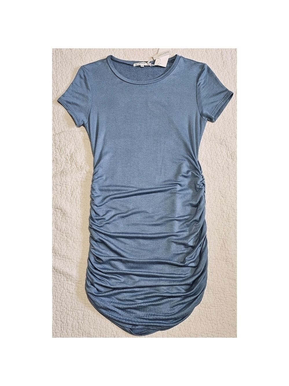 NWT Antistar Blue Ruched Super Soft T-Shirt Dress